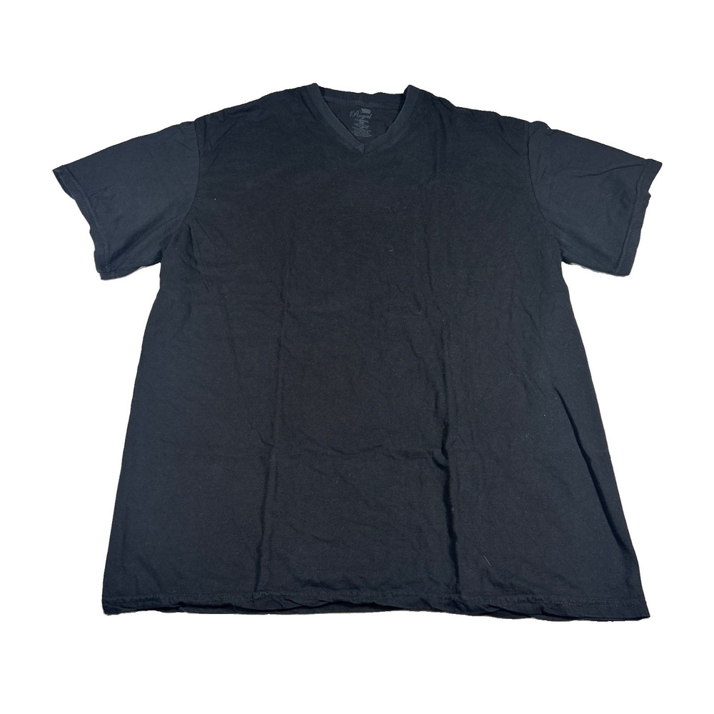 Royal Fashion Men Jet Black V-Neck Slim Fit Cotton T-Shirt Size 3X